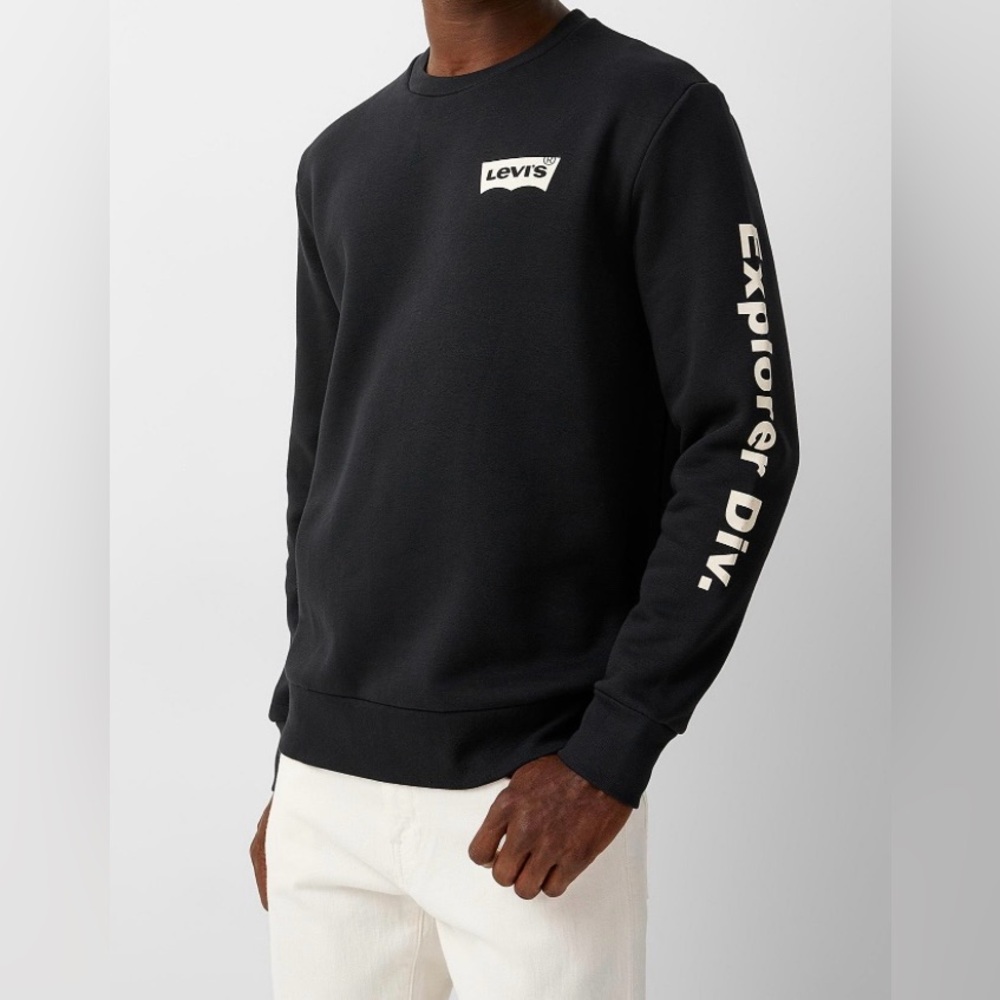 Levis Sweater Men’s Small Black Explorer Division Woodgrain Graphic Sweatshirt